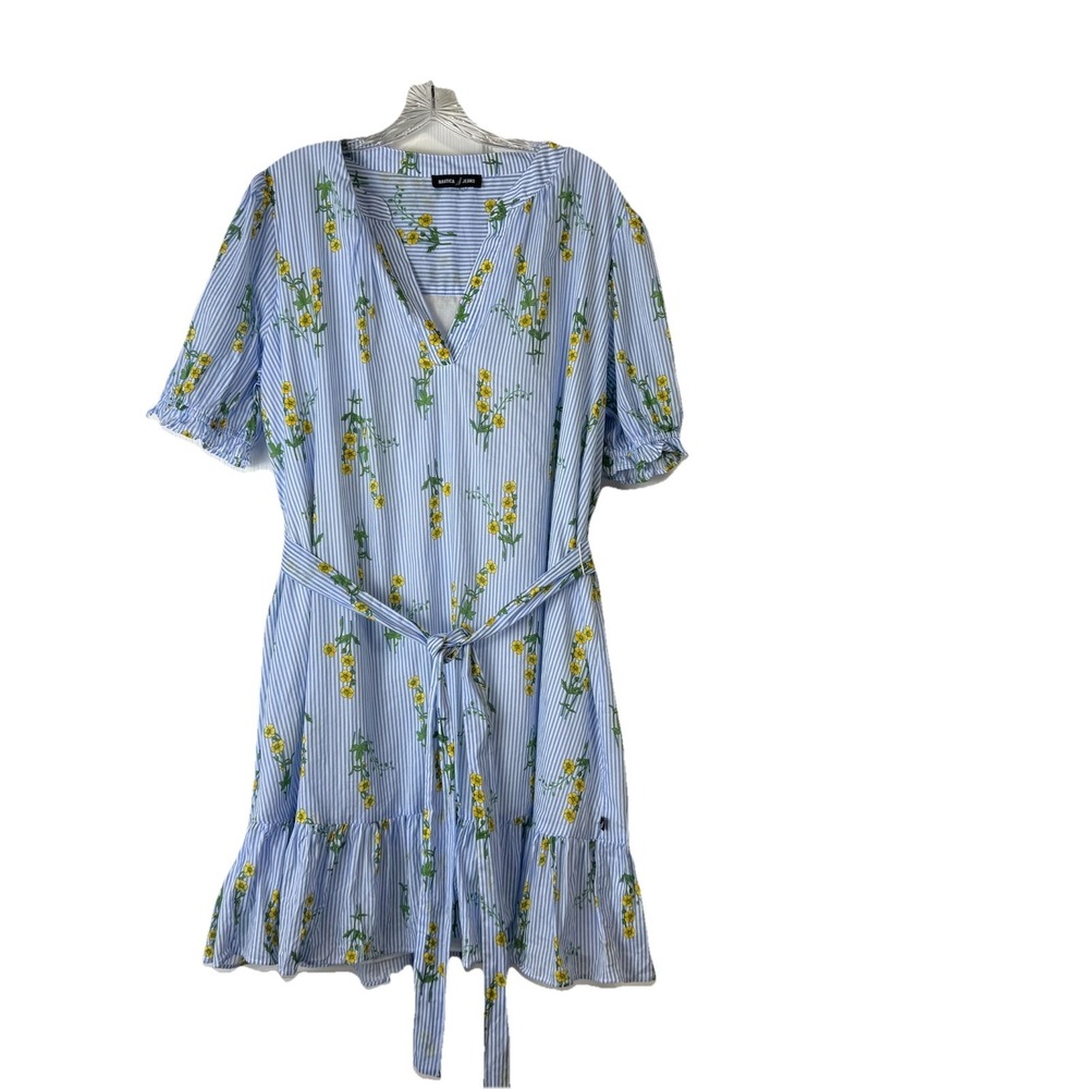 Nautical Jeans Floral Striped Dress Sz XL‎ Cottagecore  Vacation Preppy Flirty